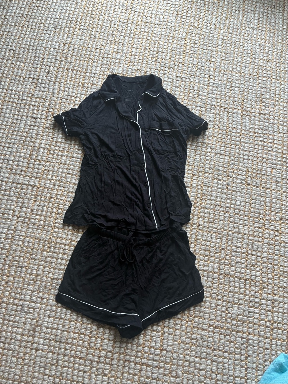 Auden Black Short-Sleeve Button Pajama Set with White Piping
